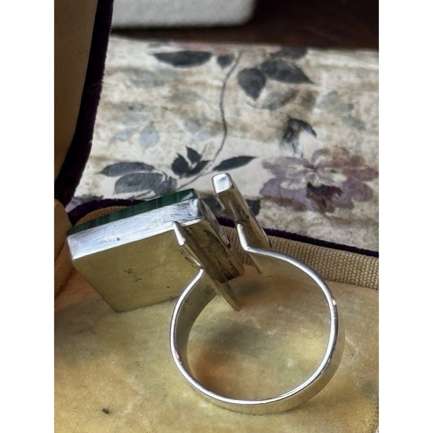 Malachite Ring Sterling Silver Modernist Size 8.5 Adjustable Statement Ring