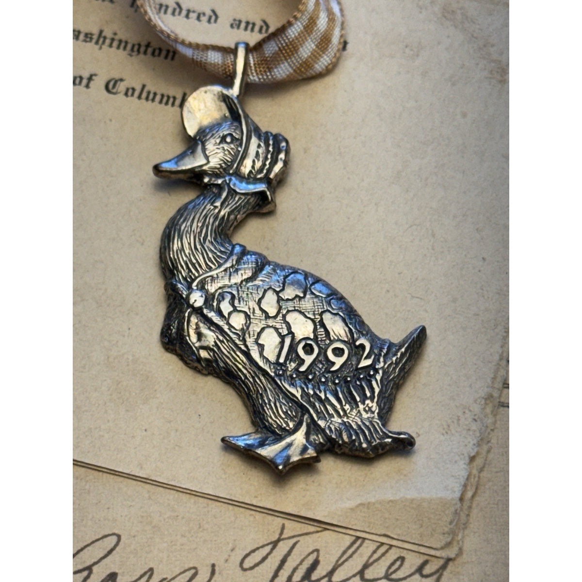 Sterling Silver Goose Ornament 1992 H&H Bonnet Christmas Vintage 2.25” x 1.25”