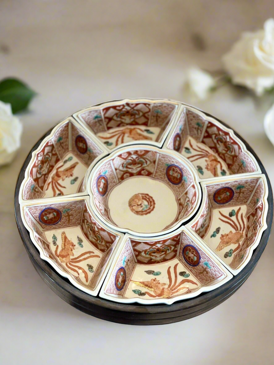 RARE Vintage IMARI Lazy Susan Red Phoenix Hand Painted EXQUISITE JAPAN