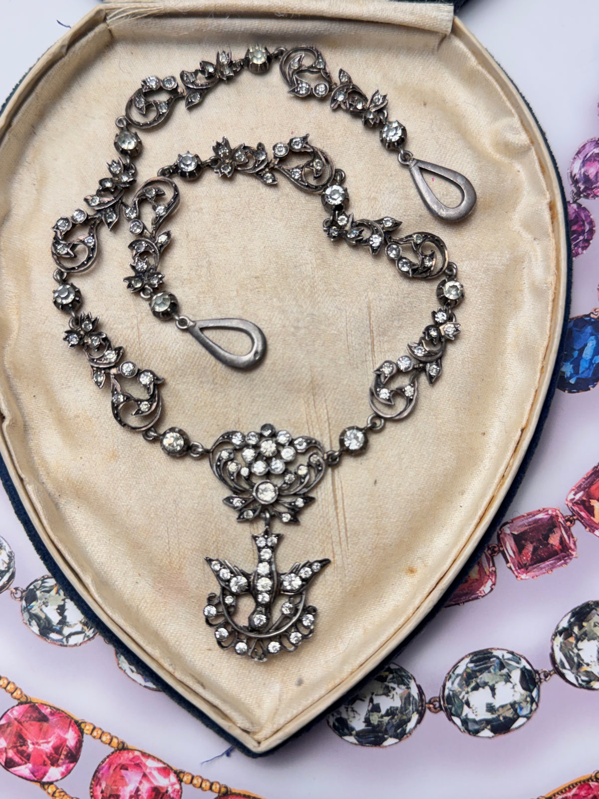 FRENCH Georgian Style Saint Esprit Antique Foiled Paste Festoon Necklace