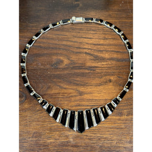 Vintage 950 Silver Necklace Taxco Mexico TD-107 Black Onyx Modernist 18”