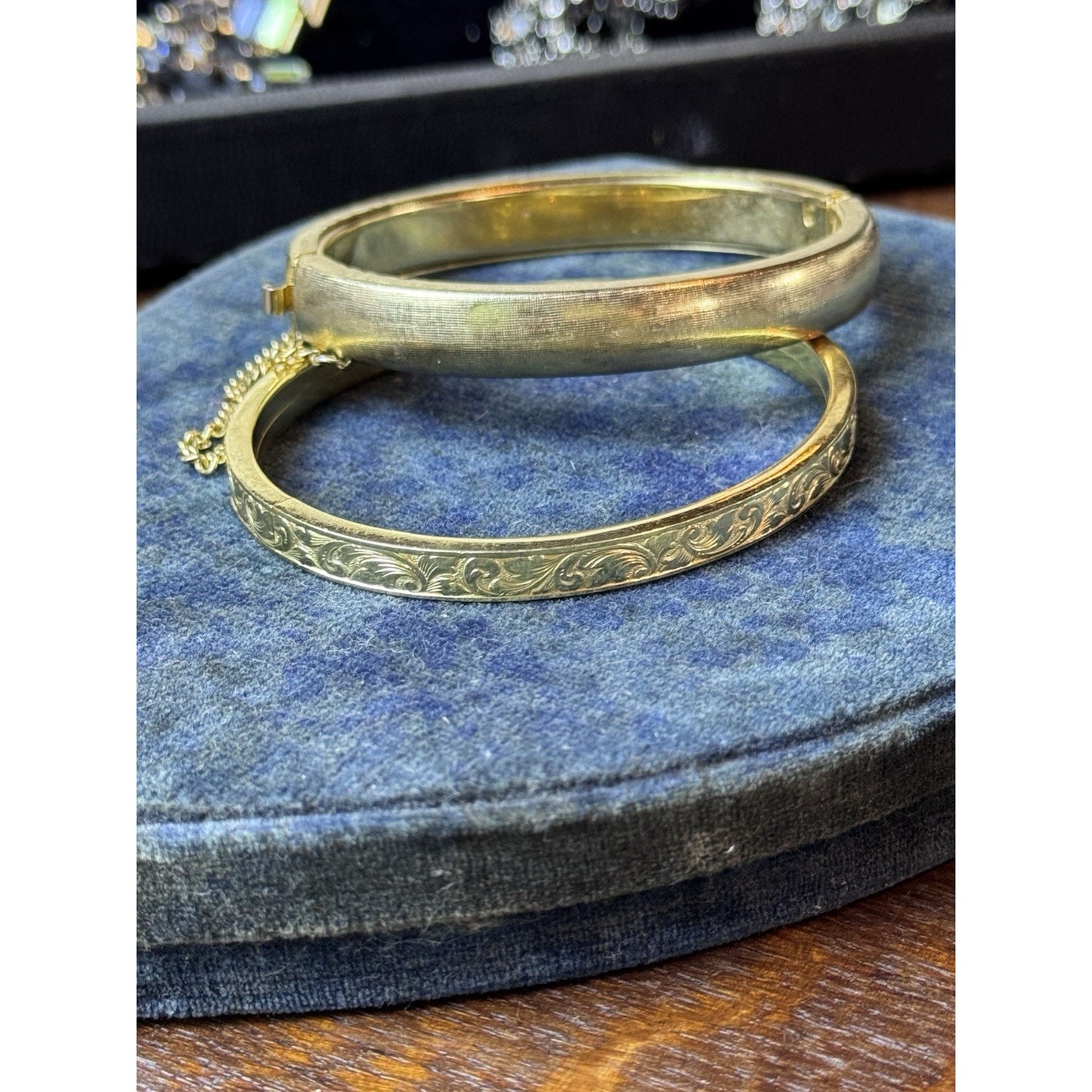 Goldtone Bangle Bracelets LOT of 2 Textured Etched Antique Style VINTAGE