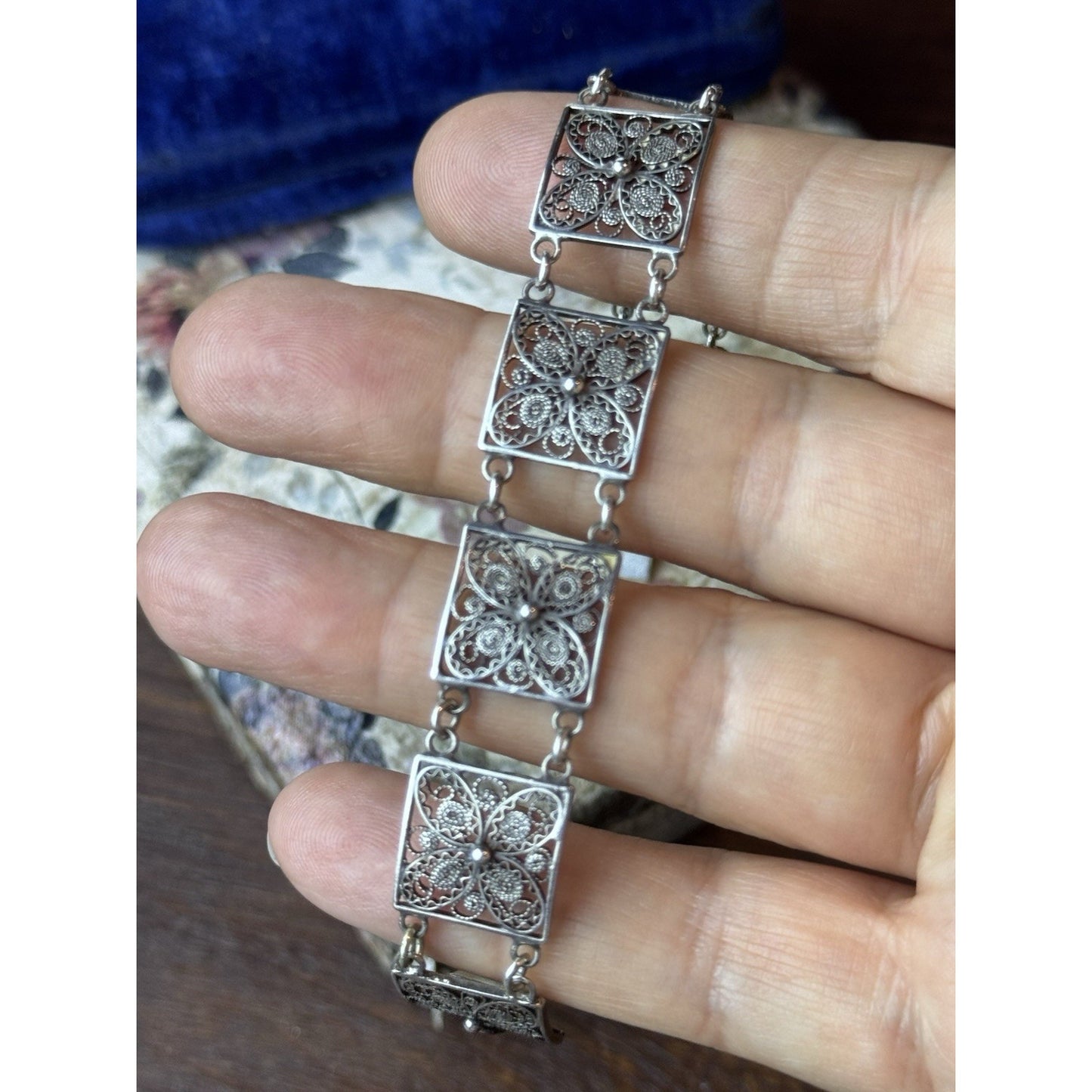 800 Silver Bracelet Filigree 6.75” Floral Link Made Italy VINTAGE