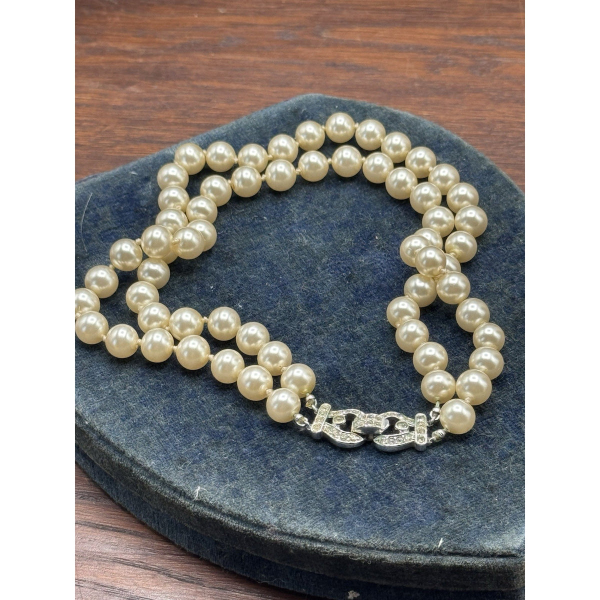 Vintage Crown Trifari Faux Pearl Double Strand Choker Anklet 12” SMALL Signed
