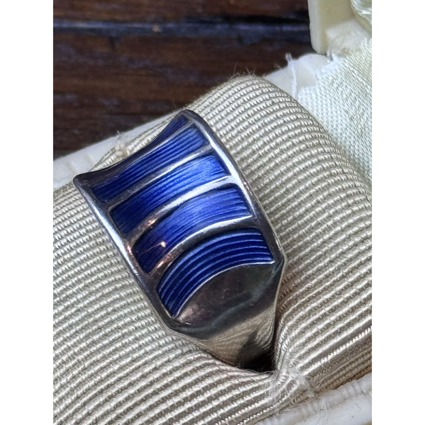 David Andersen Norway Sterling 925S Blue Guilloche Enamel Ring Size 8
