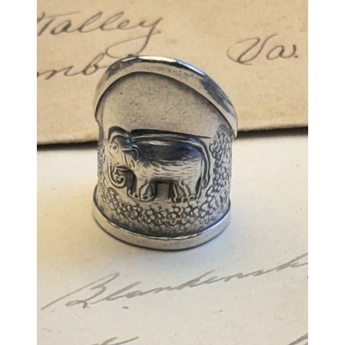 Silver Ring Thai Elephant Artisan Adjustable Size 6 Statement Wide Band 1.25”