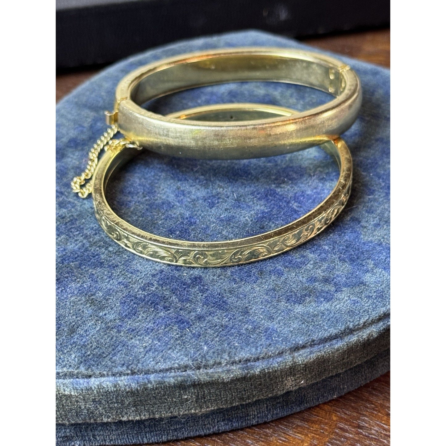 Goldtone Bangle Bracelets LOT of 2 Textured Etched Antique Style VINTAGE