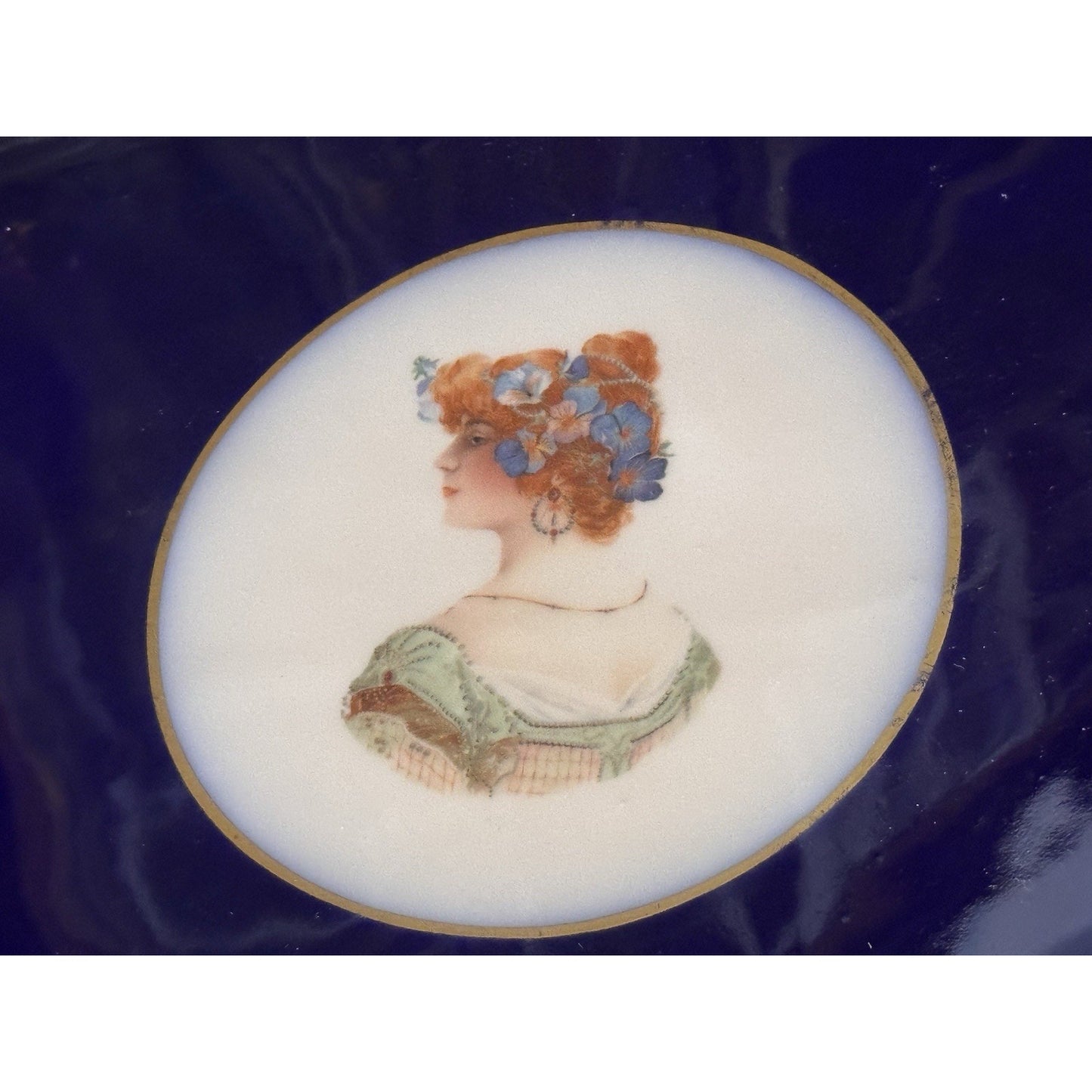 Limoges France Vanity Tray Guerin Cobalt Blue Gold Portrait Porcelain 17.75”