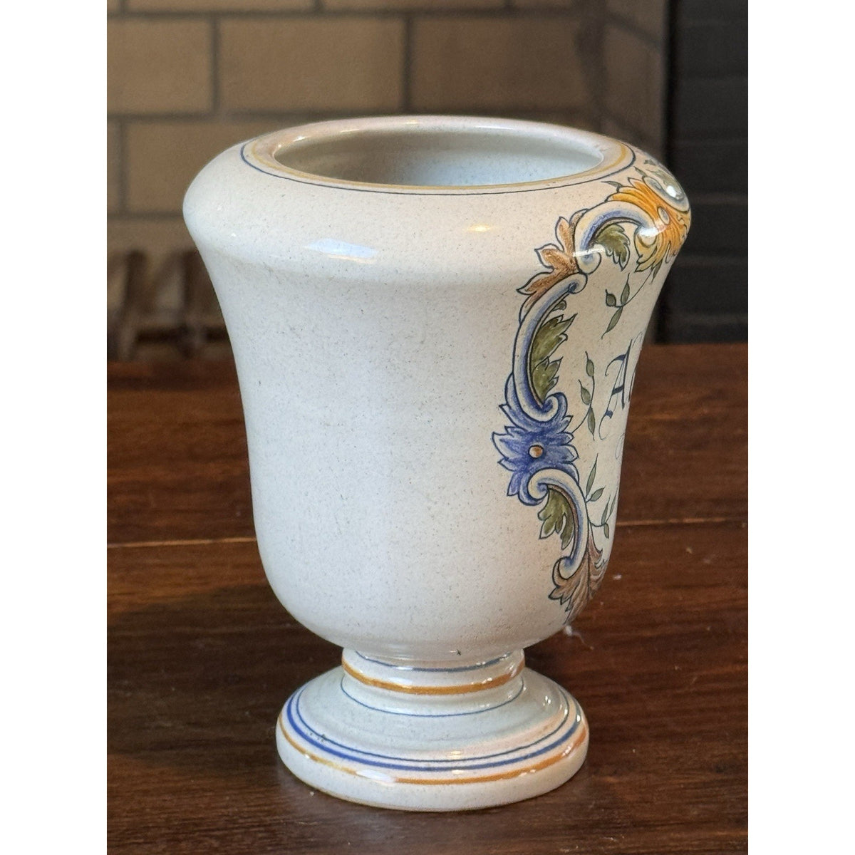 Apothecary Jar Italian Pottery Aconitum Hand Painted Faience Vase 7” Vintage
