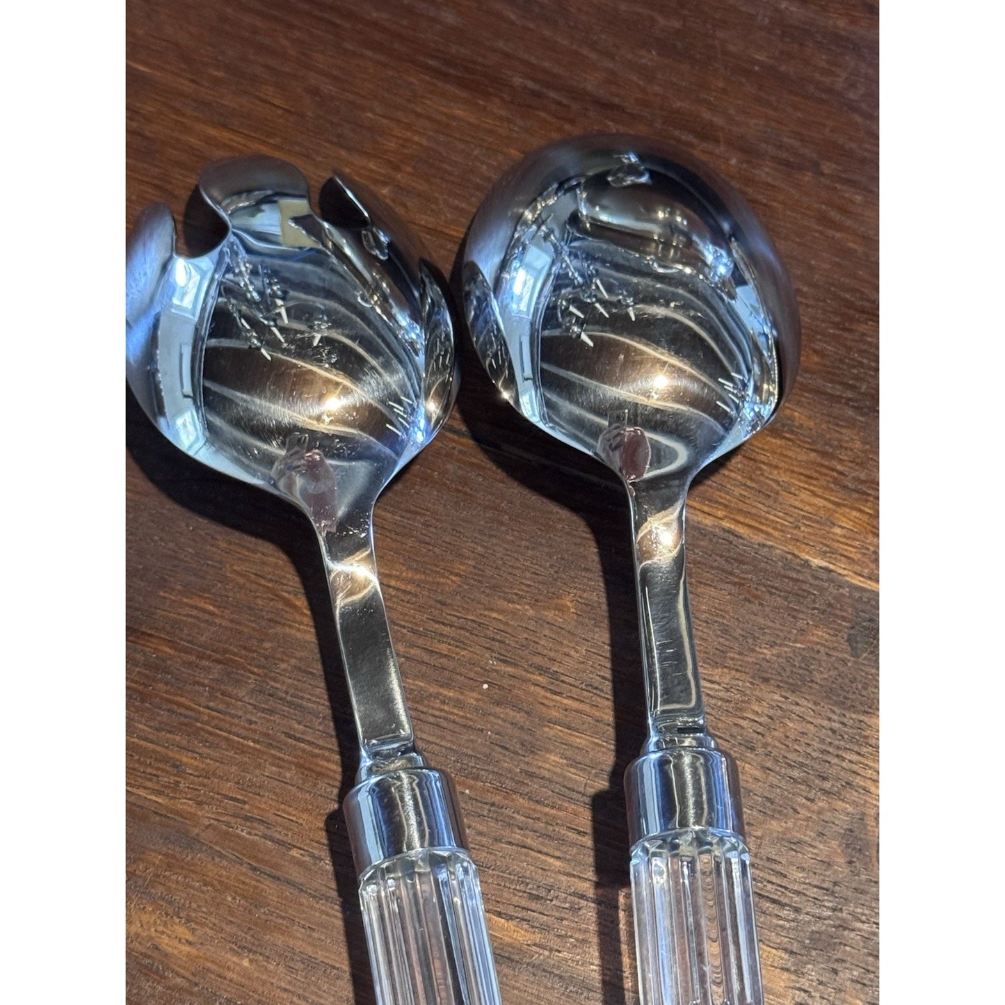 Vintage WATERFORD Crystal Salad Serving Set Fork Spoon Signed 10.75”