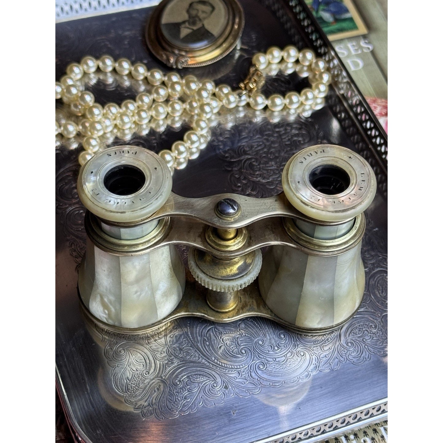 Antique Lemaire Paris Mother of Pearl Opera Glasses Binoculars Blanche CLEANED!