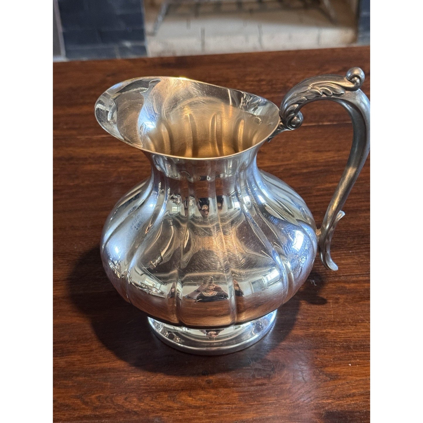 Silverplate Pitcher Ice Lip Chippendale Style Water Jug Barware 8” Vintage