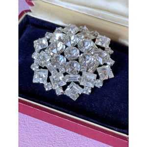 Vintage WEISS Brooch Clear Rhinestone Signed 2” Round Baguette Square