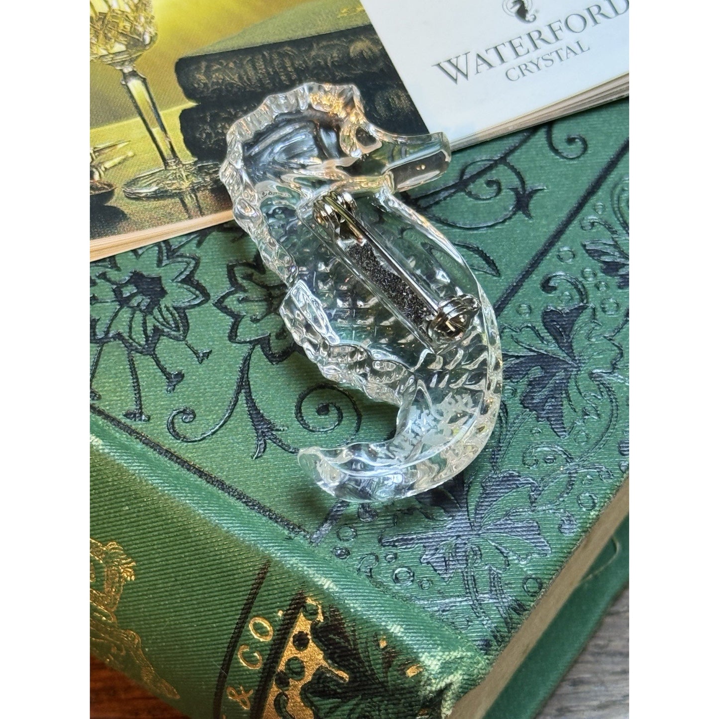 WATERFORD CRYSTAL SEAHORSE BROOCH PIN 1.75” In Original Box