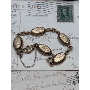 Vintage Gold Filled Floral Link Bracelet Victorian Style Safety Chain 7”