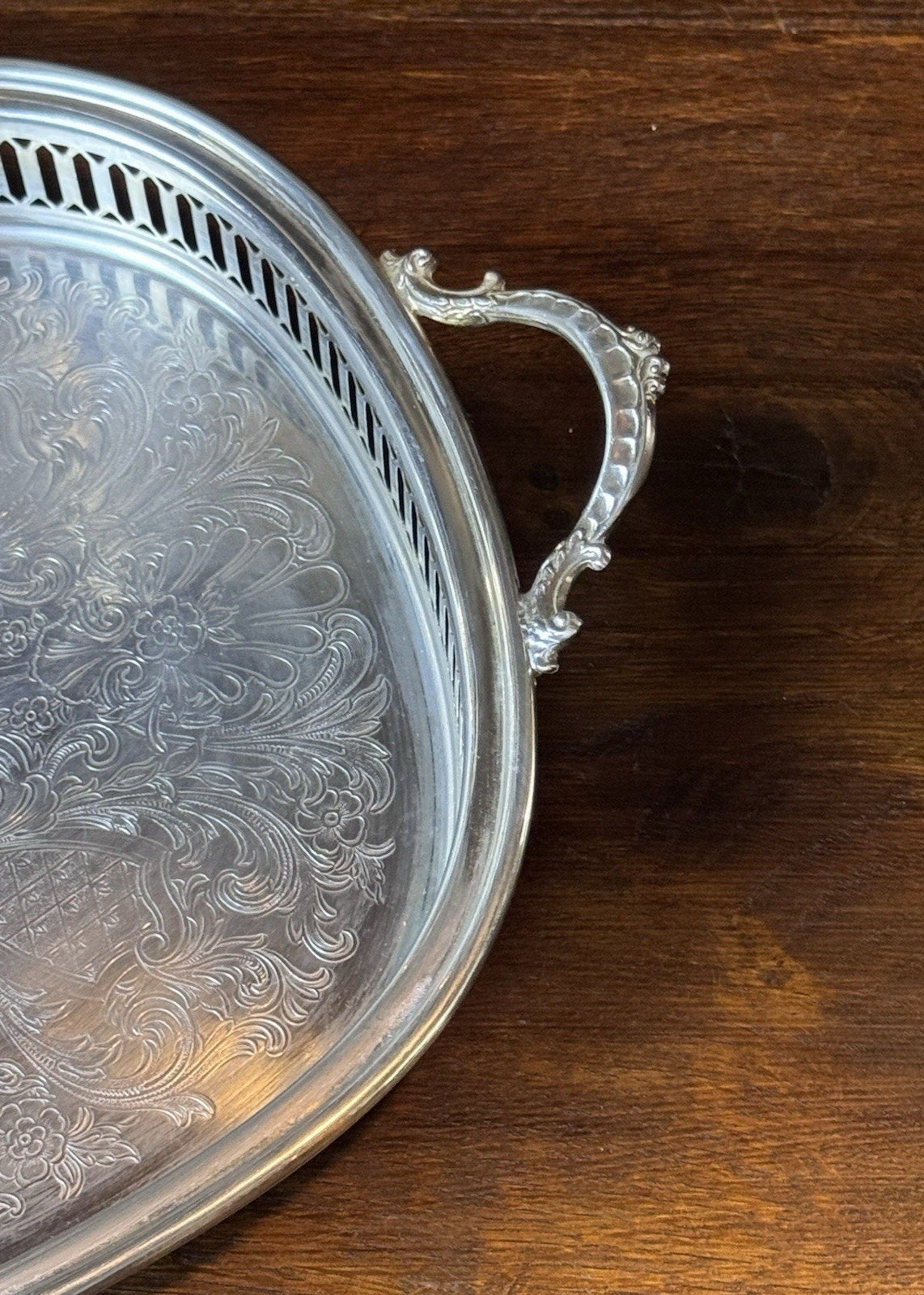 Silverplate Gallery Tray Footed Handled Wallace Ornate Serving Vanity 14”