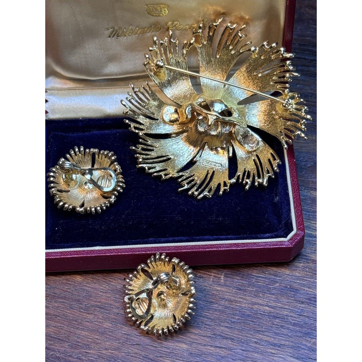 Vintage Monet Goldtone Brooch & Clip-On Earrings Set