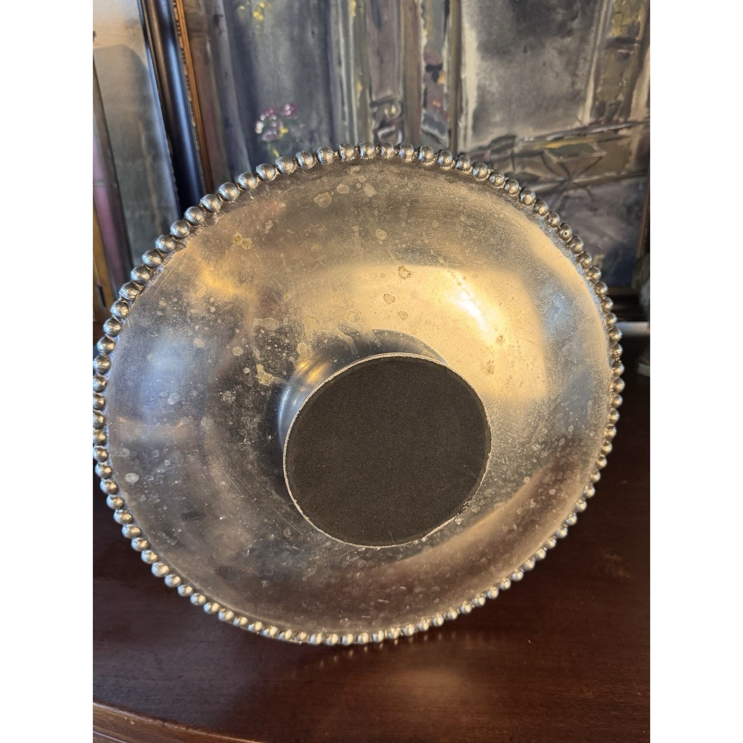 Three Tier Serving Stand Silvertone Beaded Edge Centerpiece Display 26”