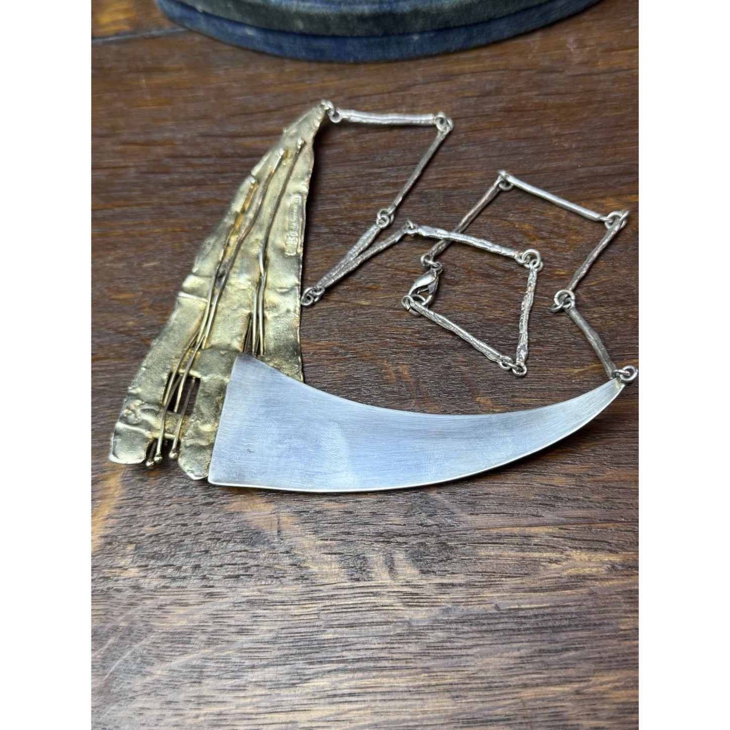 Avi Soffer 925 Sterling Modernist Necklace Israel Mixed Metal 20” Signed