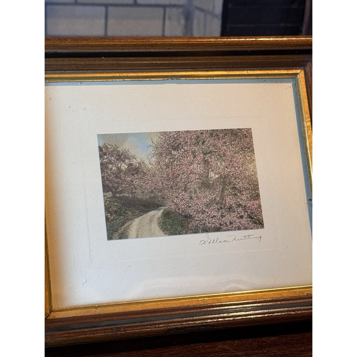 Wallace Nutting Framed Hand Colored Photograph Spring Blossoms Wood Frame 12”