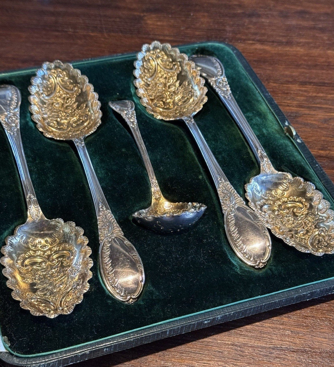 Berry Spoon Set Mappin & Webb Princess Plate Gold Wash Cased Victorian STYLE