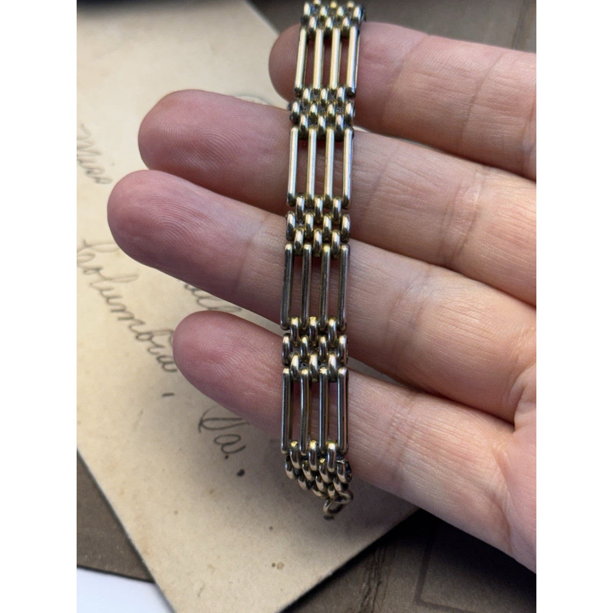 Antique Gold-Filled Gate Link Bracelet 7.25” Victorian STYLE