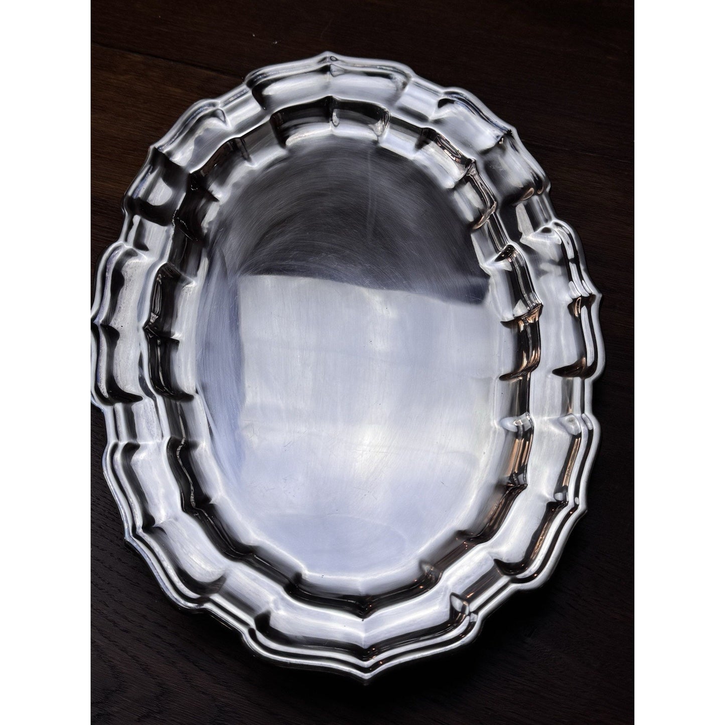 Silverplate Oval Serving Tray Reed & Barton Chippendale 15.25”