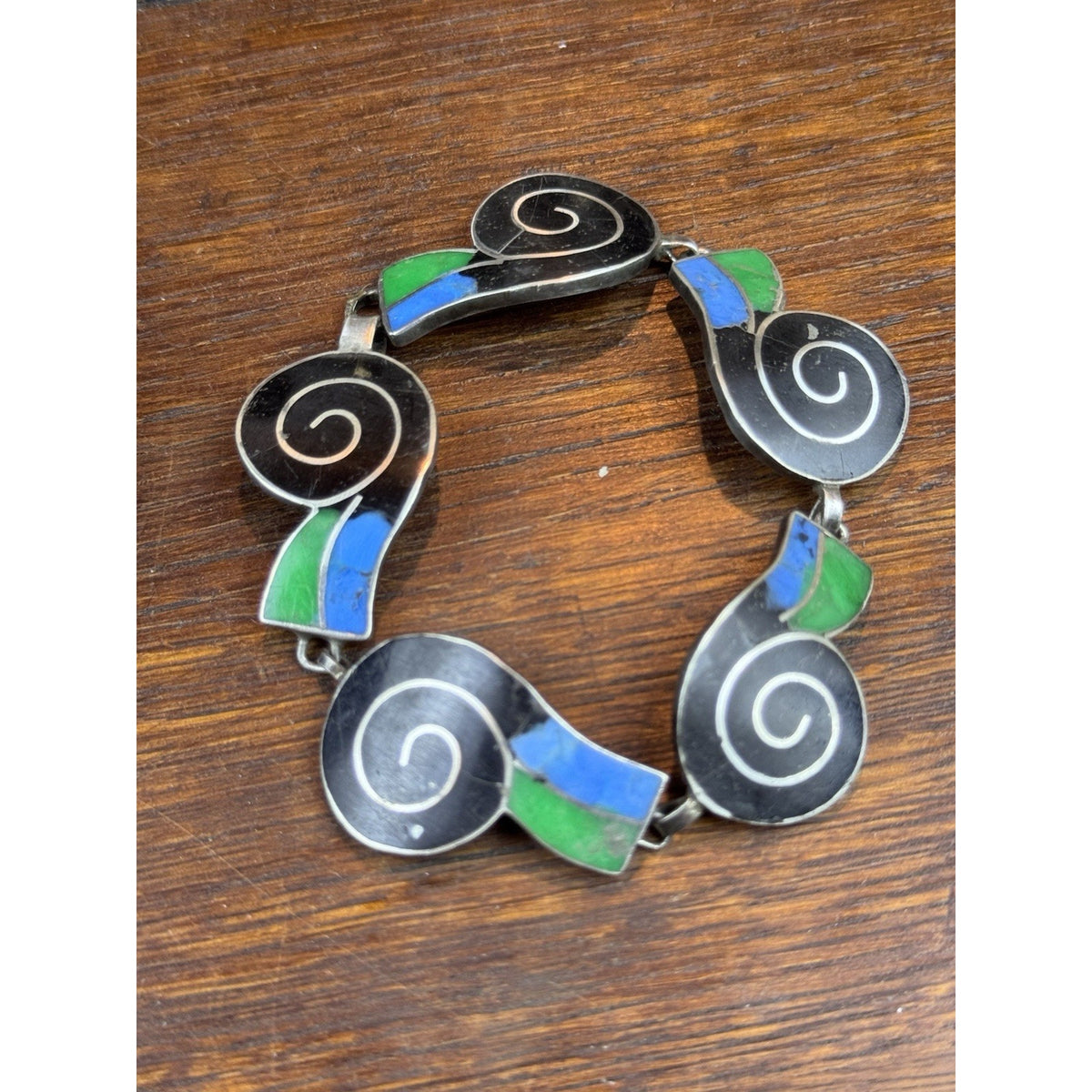 Sterling Silver Bracelet Mexico MSA Wave Link Modernist 7” VINTAGE