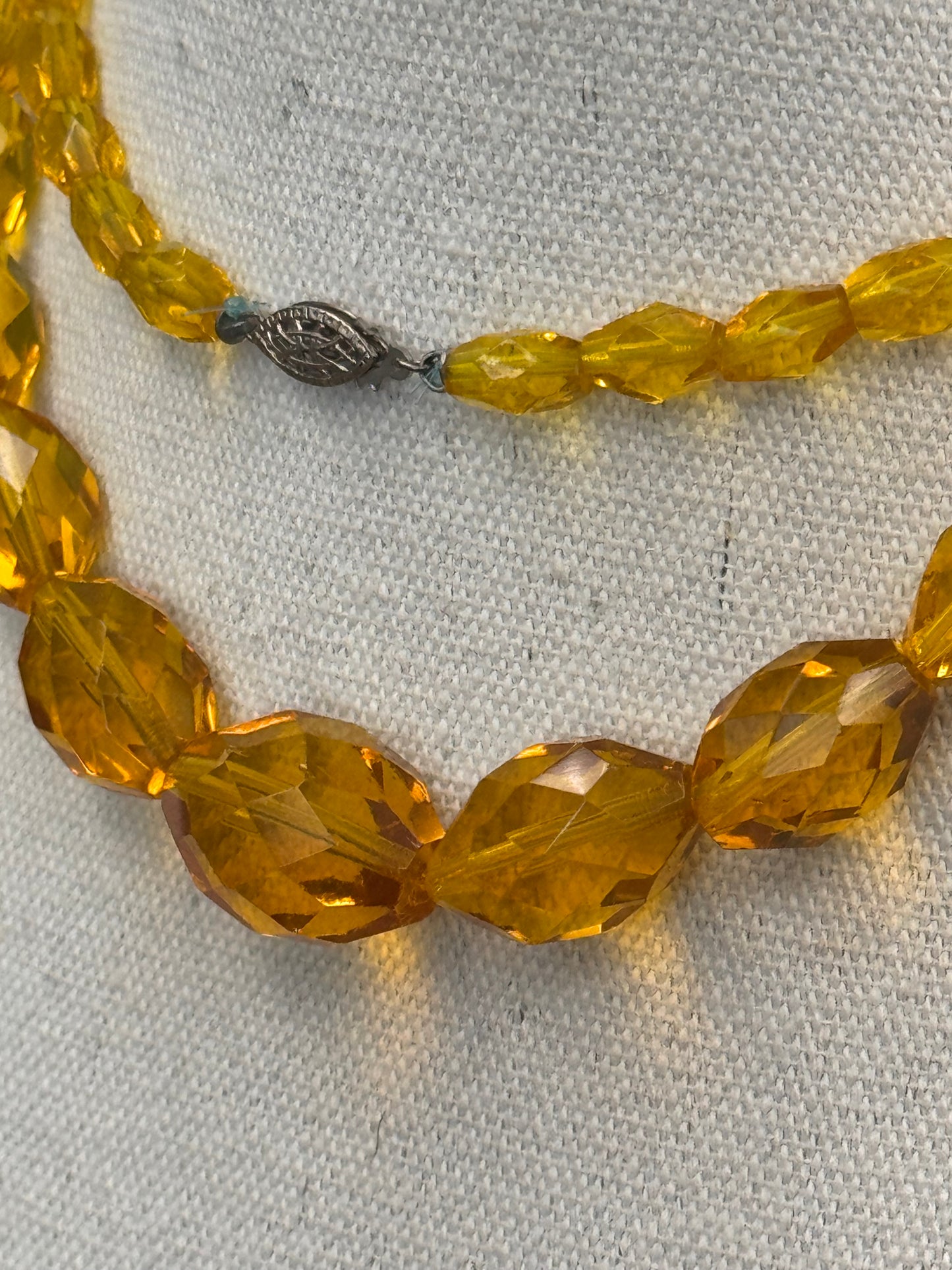 Vintage Necklace Yellow Faceted Glass Beads Czech Style Graduated 27.5”