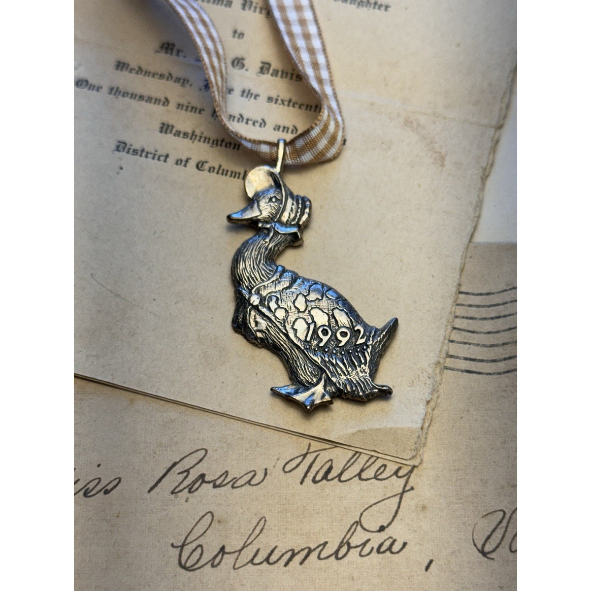 Sterling Silver Goose Ornament 1992 H&H Bonnet Christmas Vintage 2.25” x 1.25”