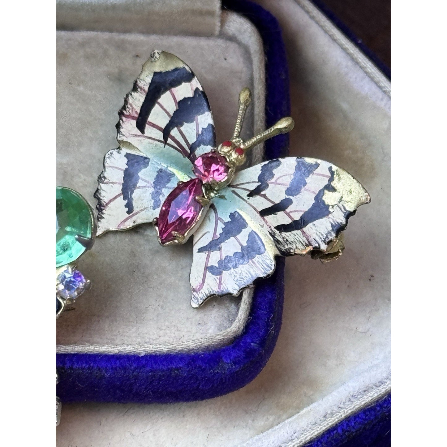 Butterfly Brooch Pair Weiss Rhinestone & Czech Hand Painted Enamel Moth WEAR‼️
