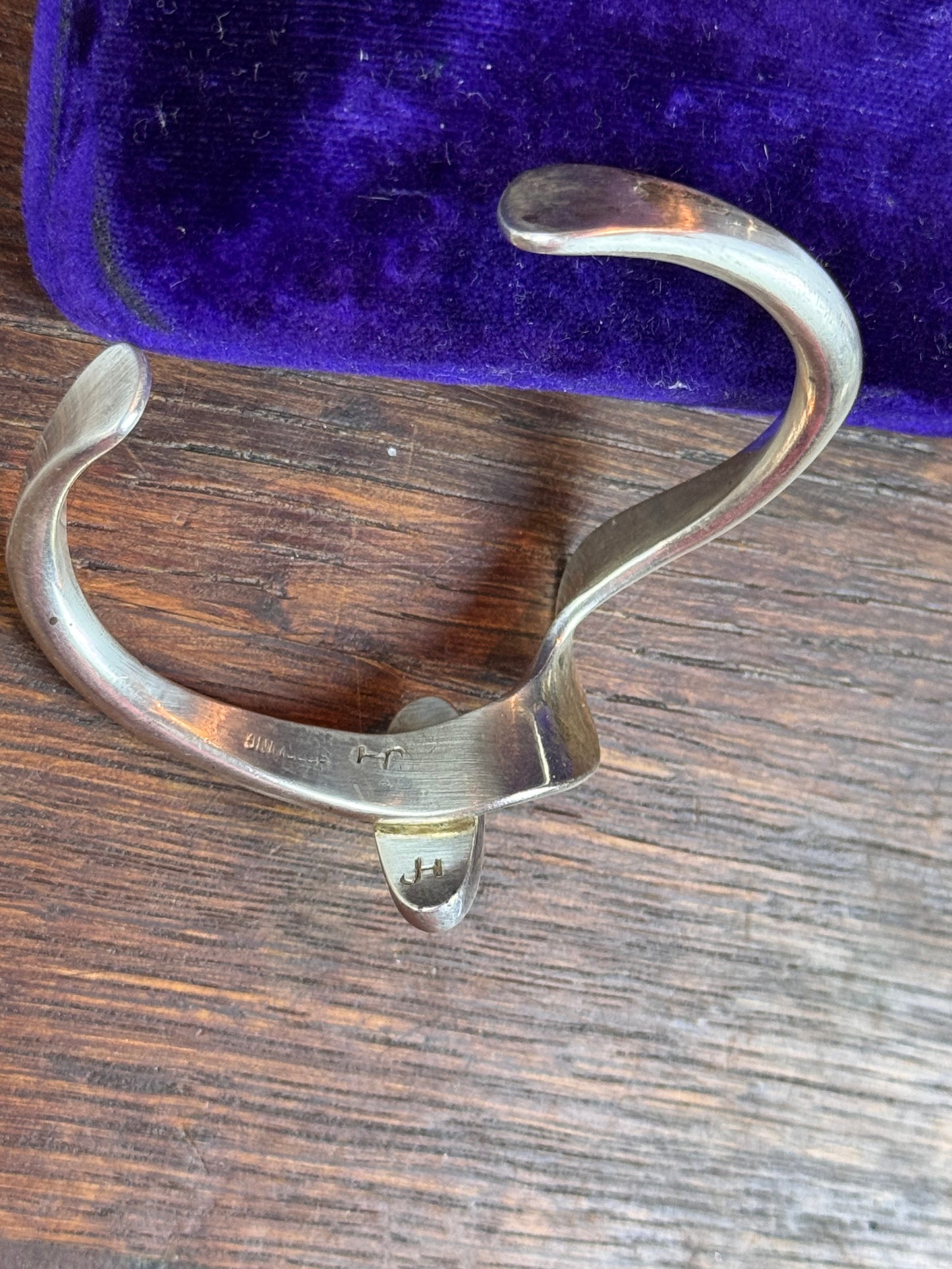 Vintage Sterling Silver Onyx Cuff Bracelet Navajo JH Signed Modernist 33.7g