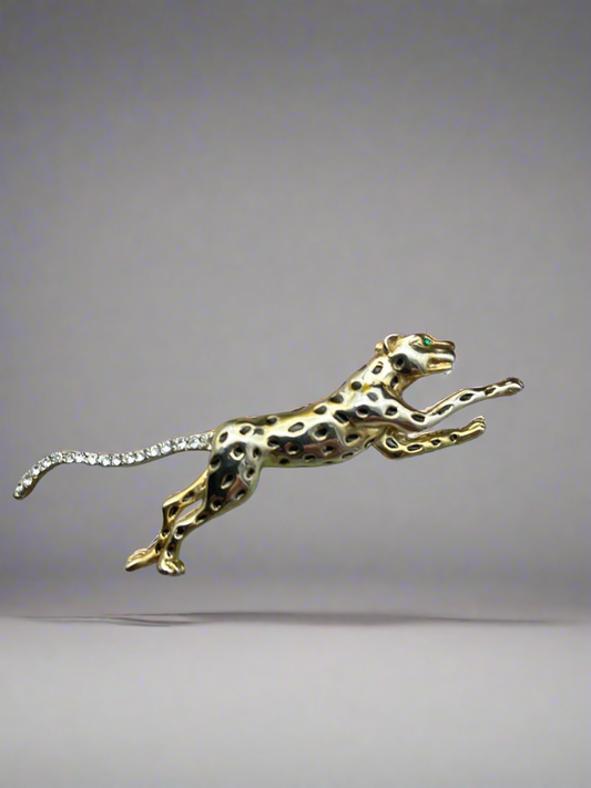 Vintage Panther Brooch With Articulated Rhinestone Tail