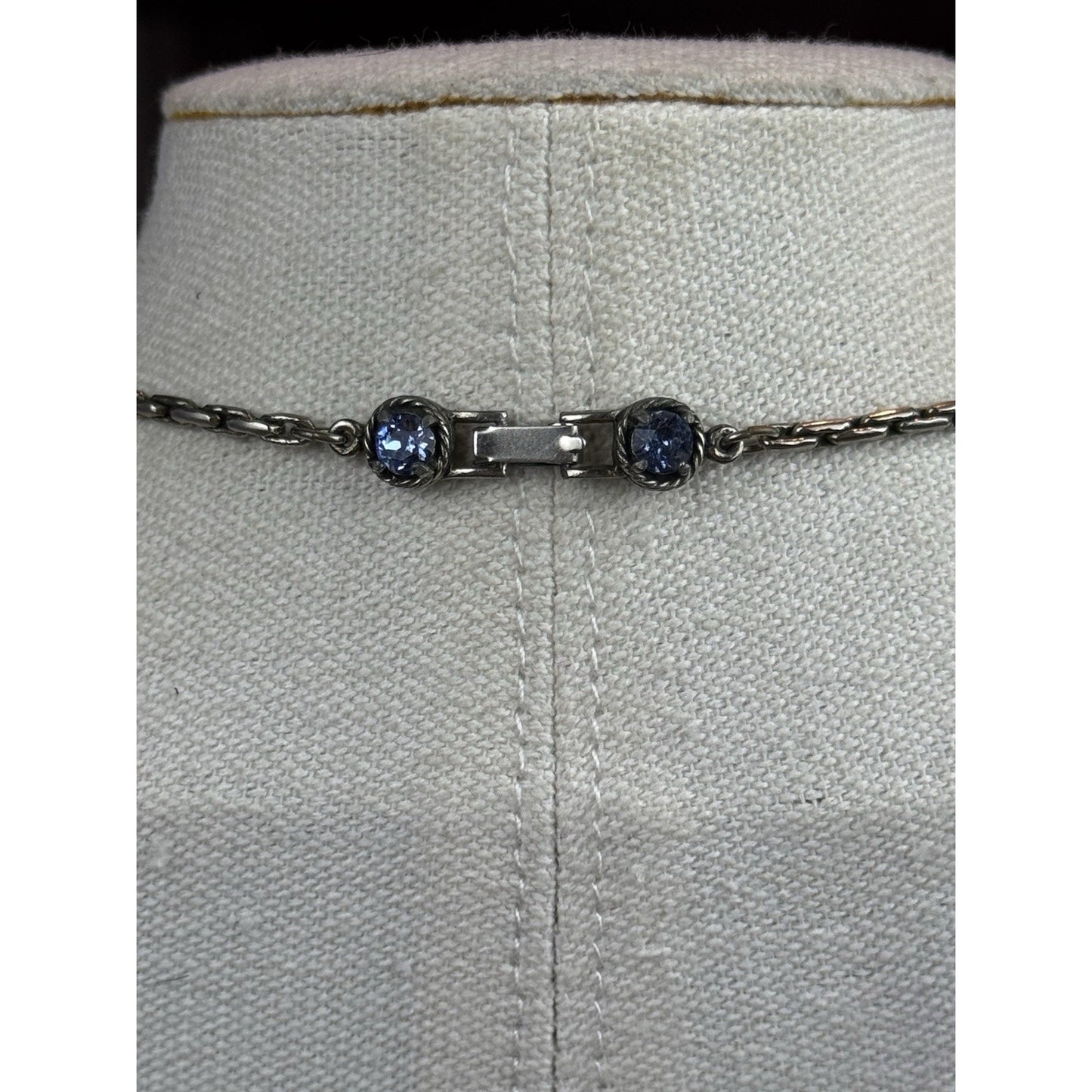 Vintage Hollycraft Necklace 1951 Blue Rhinestone Heart Easter Egg Silvertone 16”