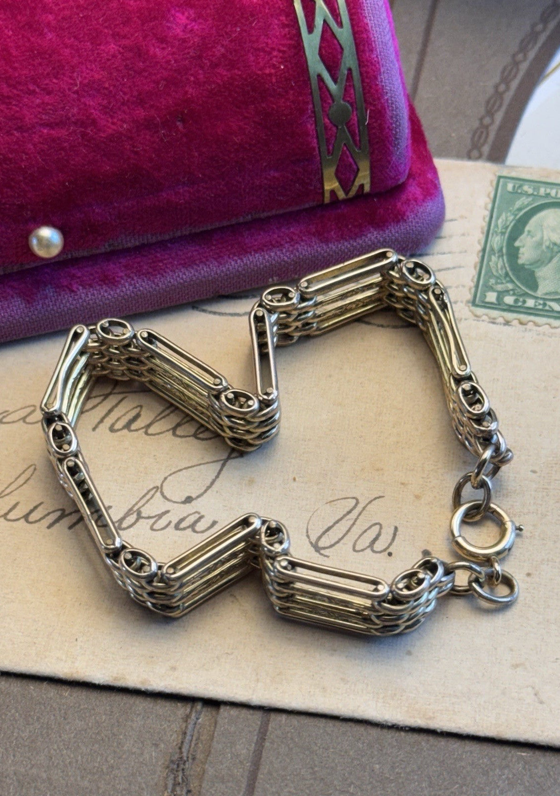 Vintage Gold Filled Gate Link Bracelet 7.5 Inches Engraved