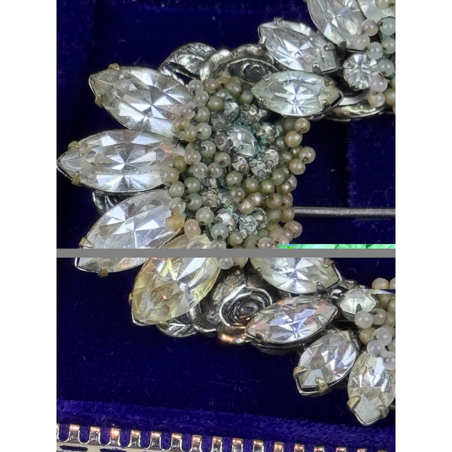 VTG Miriam Haskell Brooch Rhinestone Seed Pearl Floral Wreath Signed 3” READ‼️