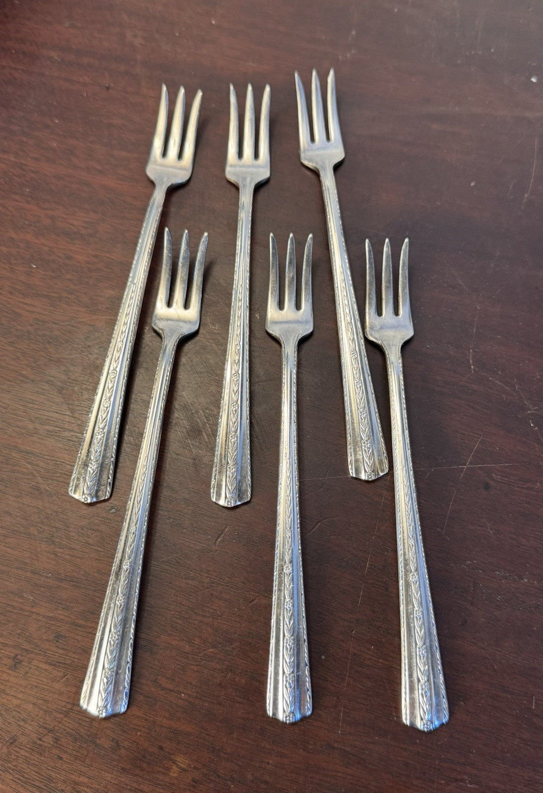 Vintage Cocktail Forks Set 6 Wallace Silverplate Floral Pattern