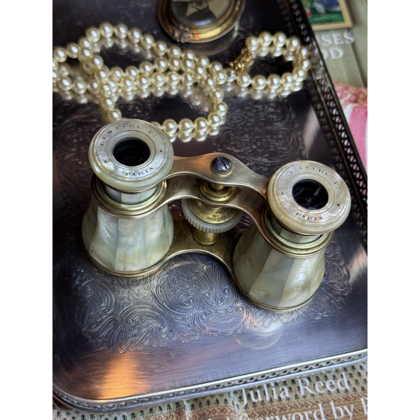 Antique Lemaire Paris Mother of Pearl Opera Glasses Binoculars Blanche CLEANED!