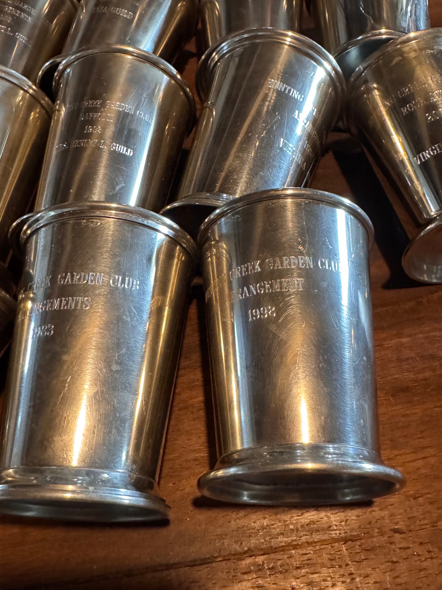 EACH - Mint Julep Cup Pewter Inscribed Hunting Creek Garden Club Trophy Vintage - PICK Your Favorite ❤️