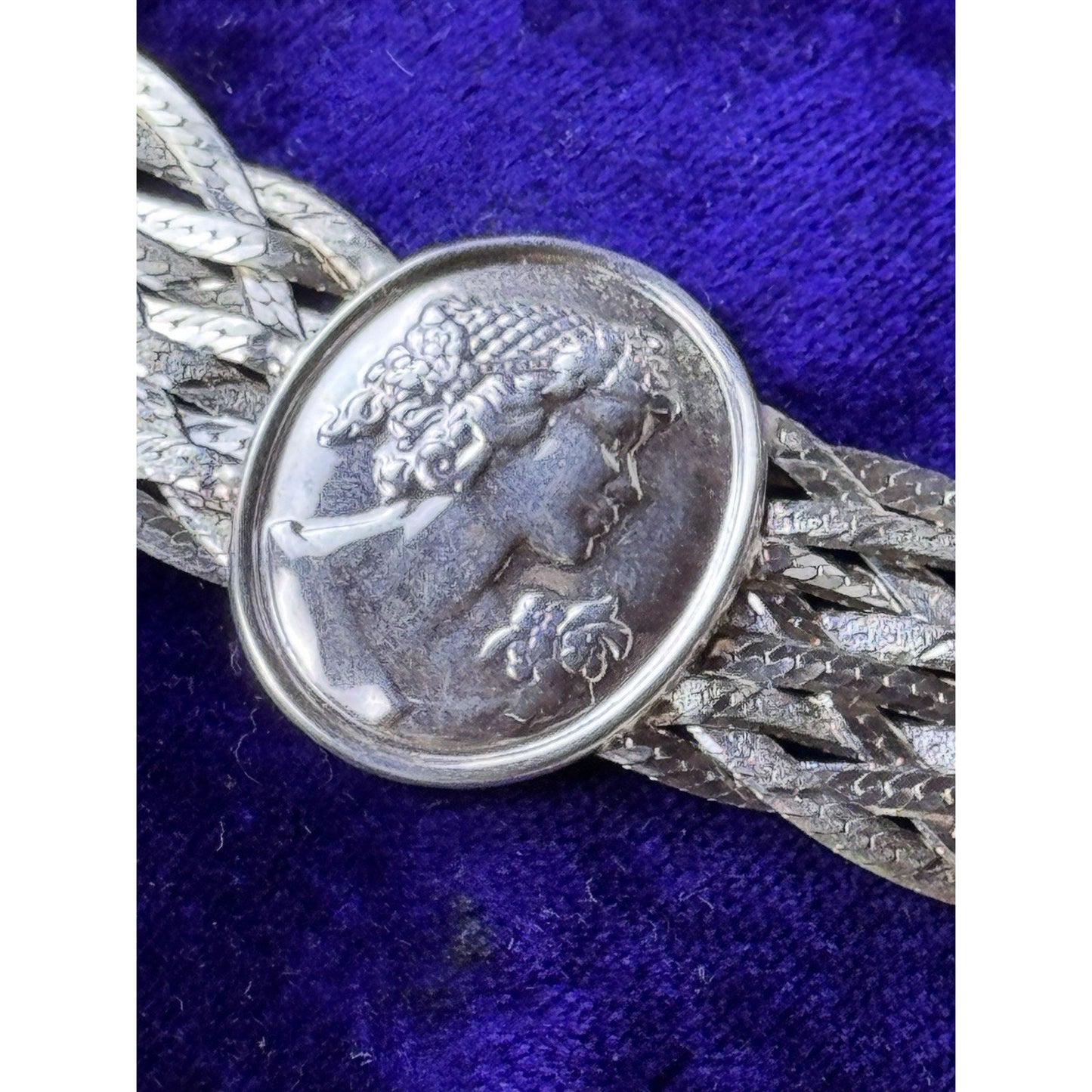 Cameo Multi Strand Braided Necklace Sterling Silver 16” Italy .75” Wide