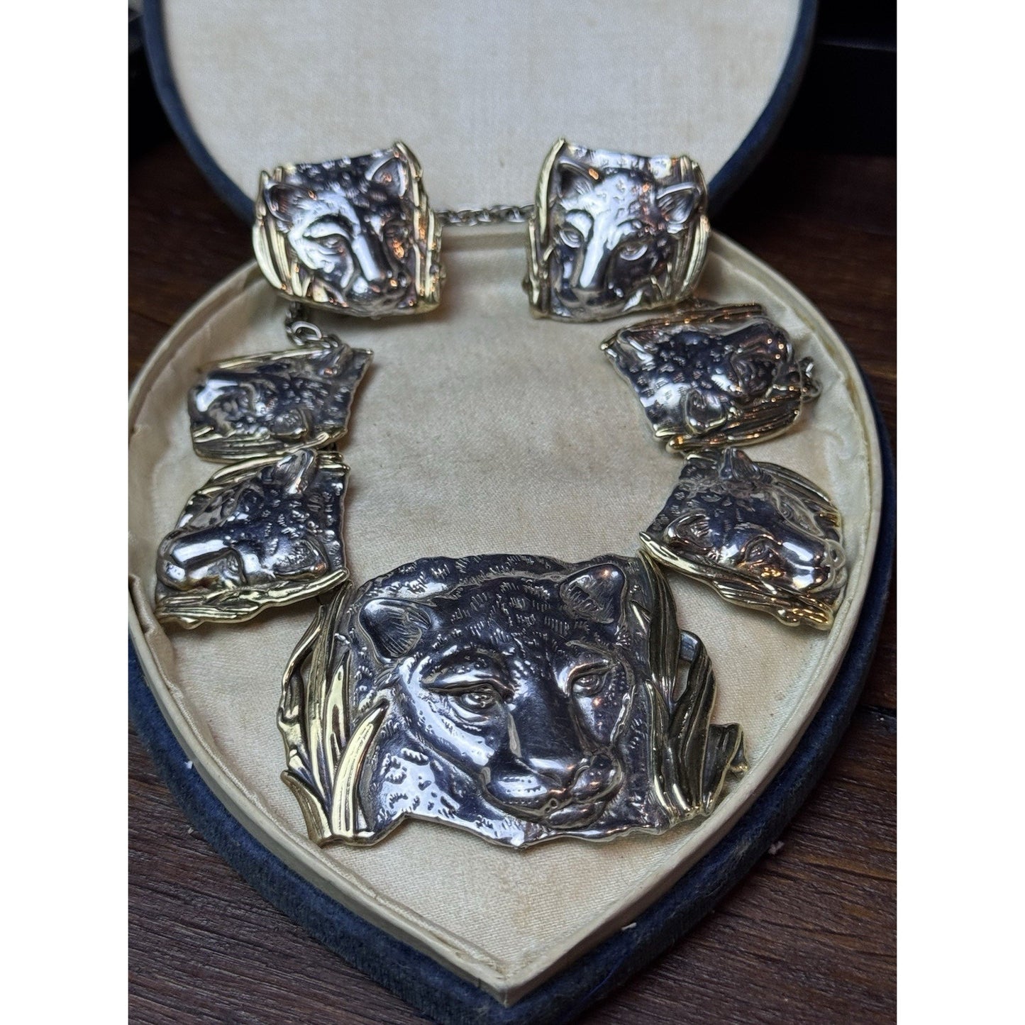 Sterling 925 Leopard Necklace Earrings Set Panther Big Cat Artisan Statement