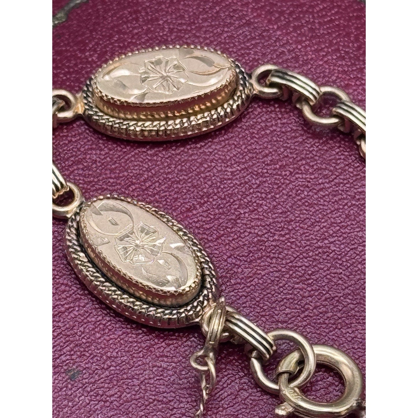 Vintage Gold Filled Floral Link Bracelet Victorian Style Safety Chain 7”