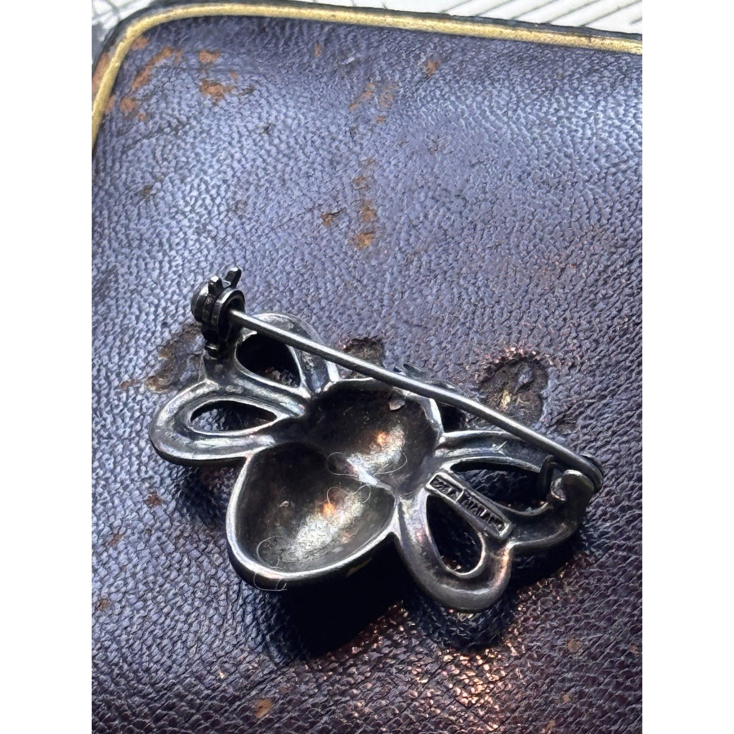 Bee Brooch Sterling Silver Marcasite Enamel 1.25” x 1” Thailand