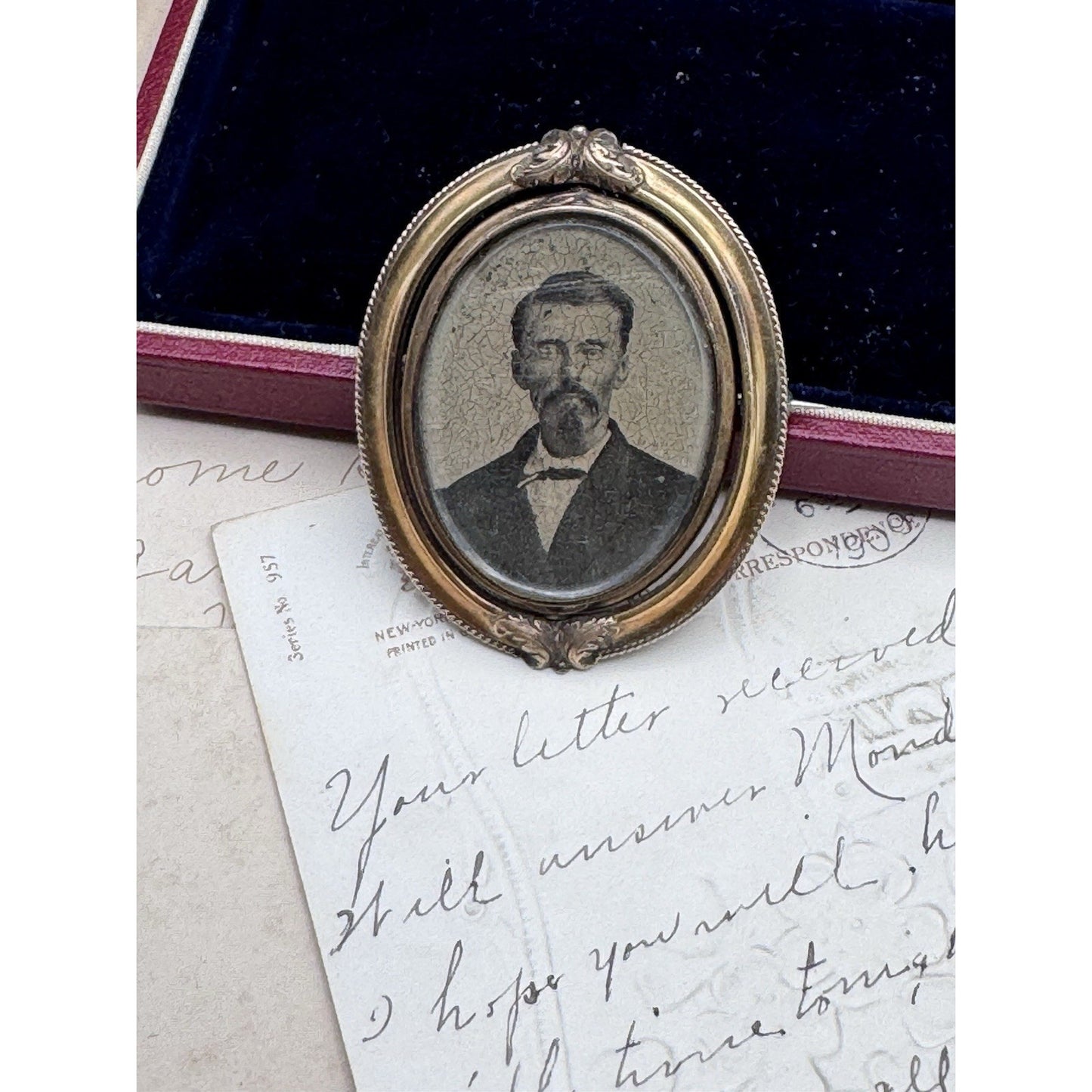 Victorian Gold Filled Mourning Brooch Swivel Hair Photo Portrait 2” ANTIQUE