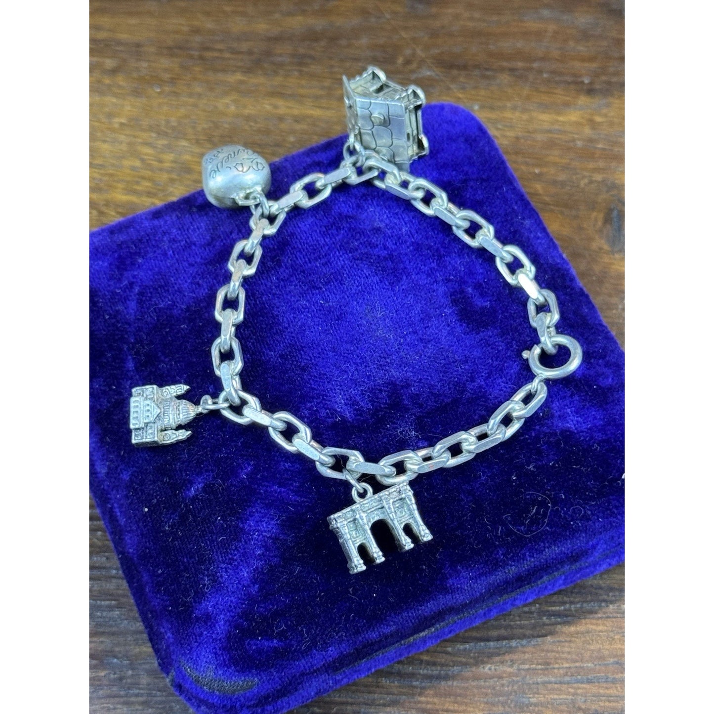 Vintage 800 Silver Charm Bracelet Geneva Swiss Travel Charms 6.25” Continental