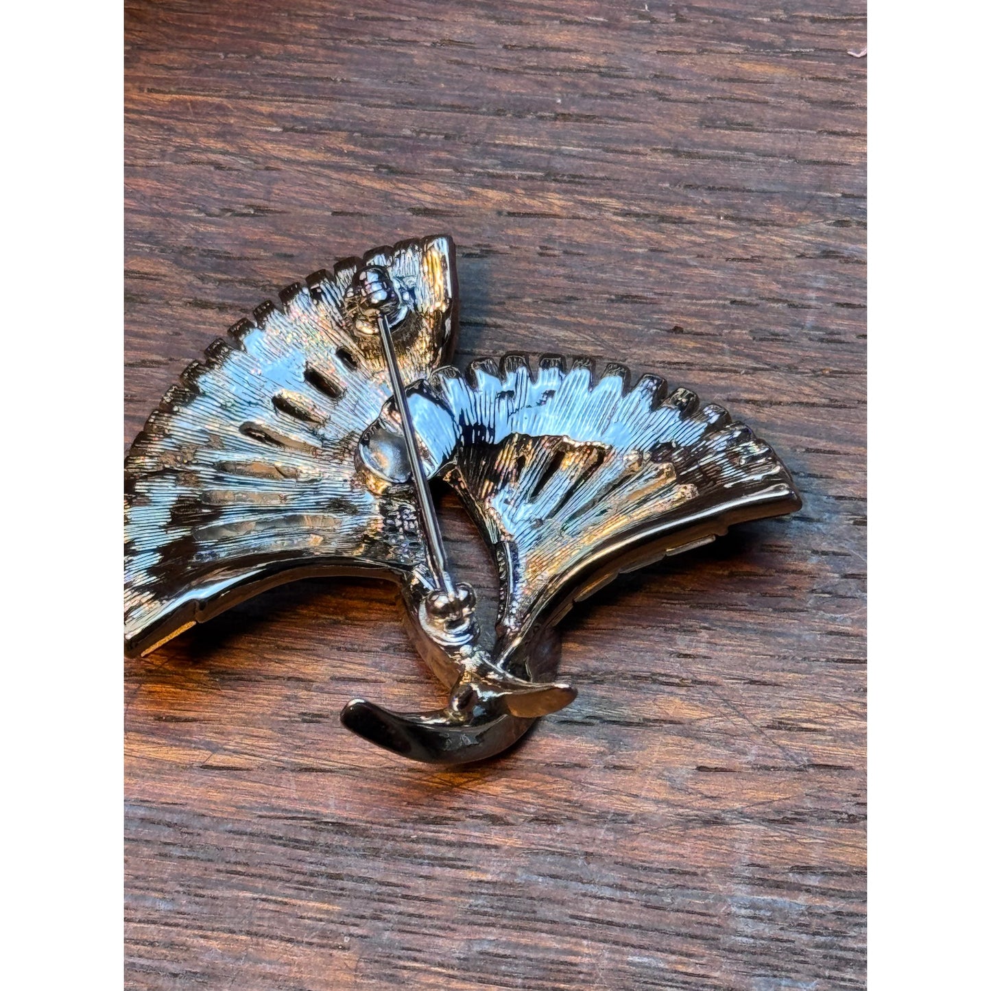 Vintage Blue Rhinestone Brooch Floral Ribbon Bow Statement