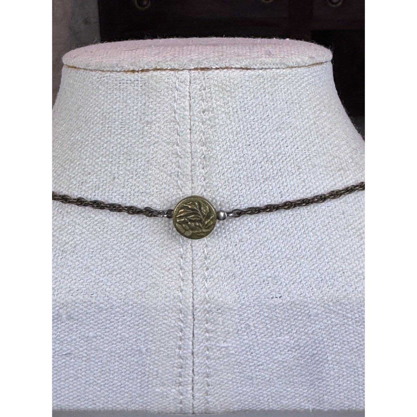 Vintage Floral Basket Necklace Brass Tone Faux Pearl Pendant 16.5” Romantic
