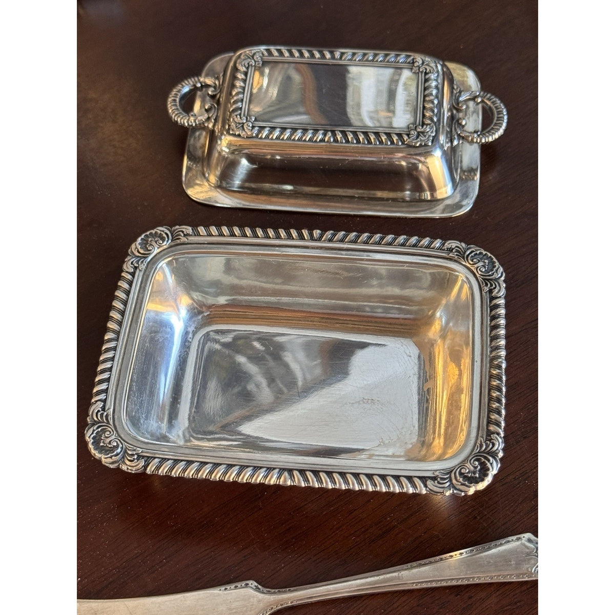 Silverplate Miniature Butter Dish With Lid & Spreader Vintage Set #A 4.5”