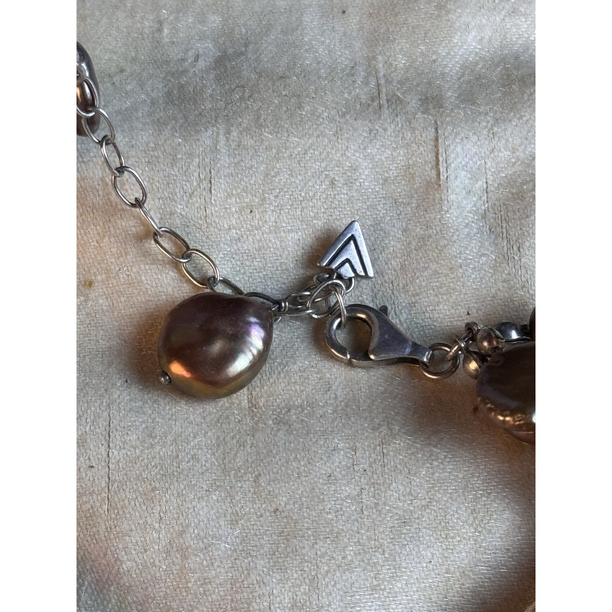Silpada Bronze Coin Pearl Necklace 3 Strand Sterling Silver 11mm Extender 18”