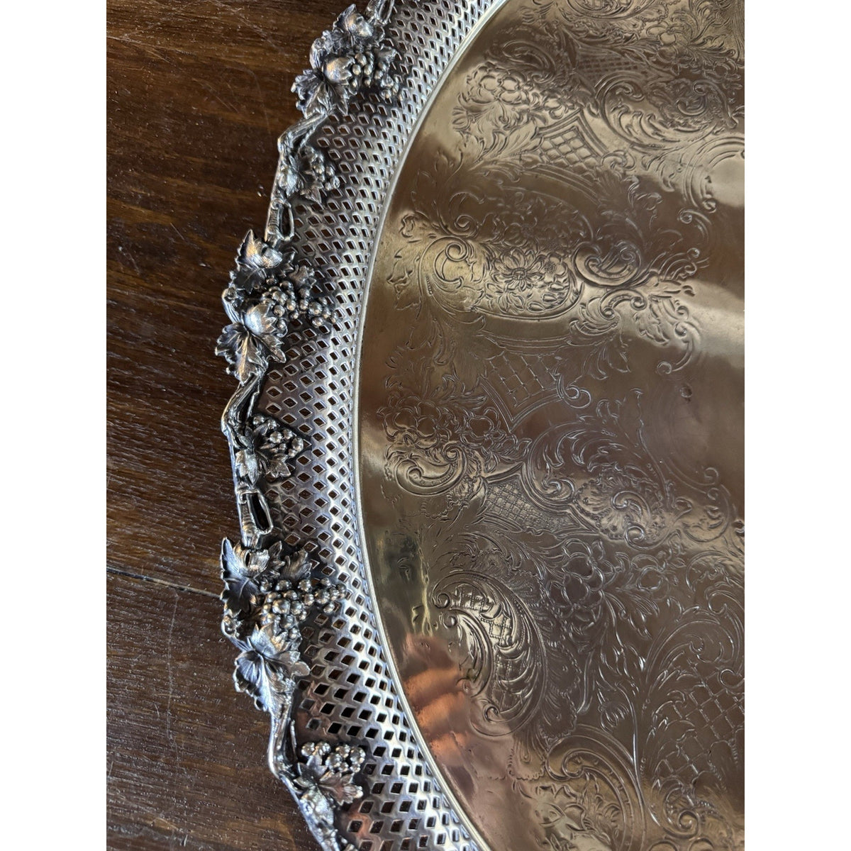 Antique Sheffield Silverplate Oval Serving Tray Footed Reticulated 28” Handles